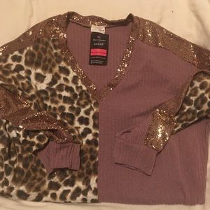 Leopard Print and Sequin Women's Top
